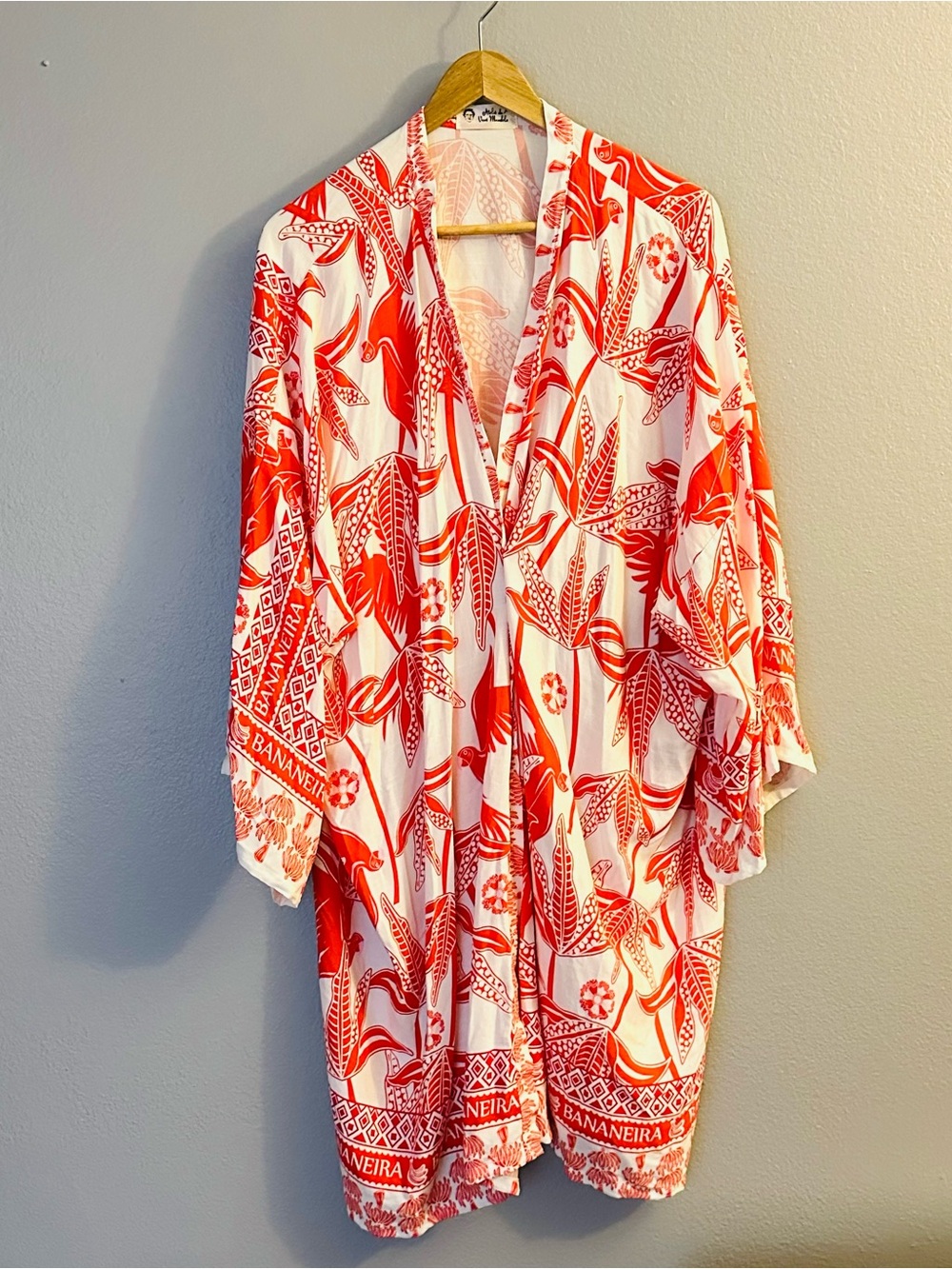 Brazilian Red and White Tropical Kimono Cover-Up